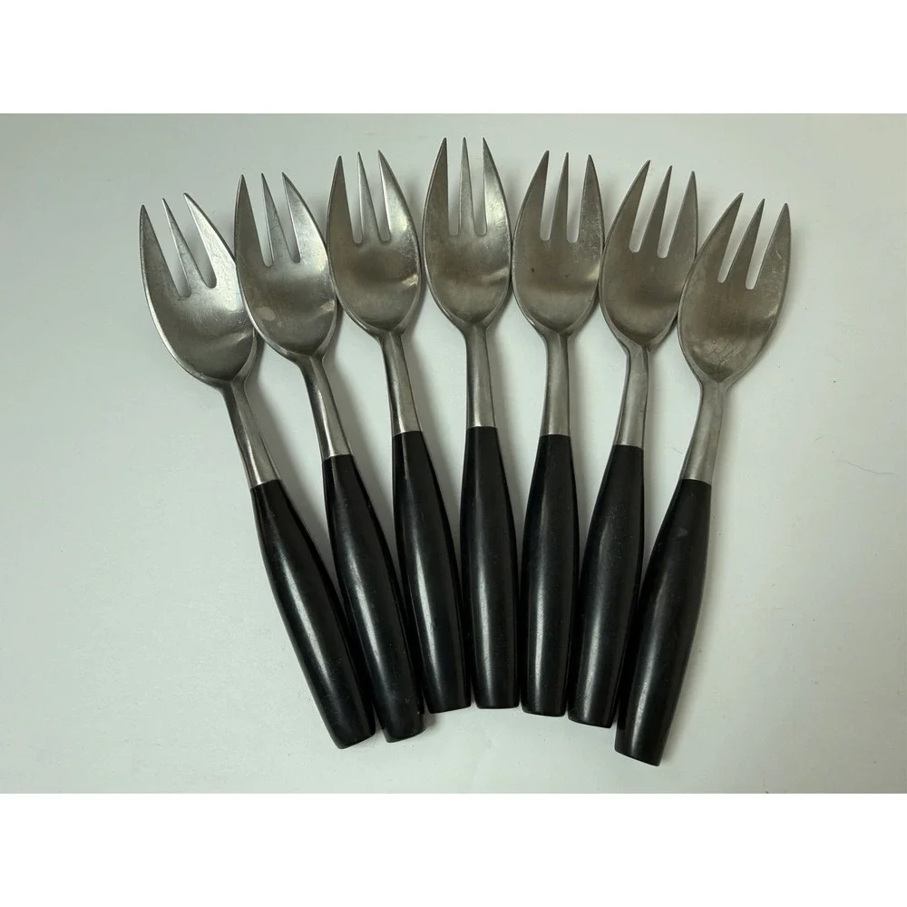 MCM Flatware Salad Forks AHC Japan after Dansk Kongo Pattern Black Handle